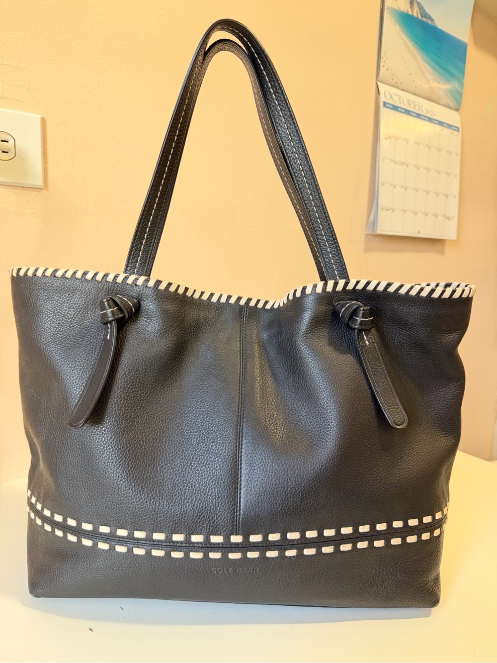 Kenneth Cole Black Tote with White Stitch Trim